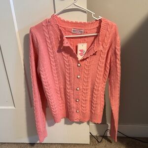 Pearl-Button Pink Cable Knit Cardigan